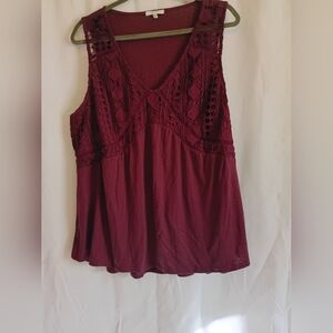 Maurices Size 1 Women's Burgundy Lace Sleeveless Top.